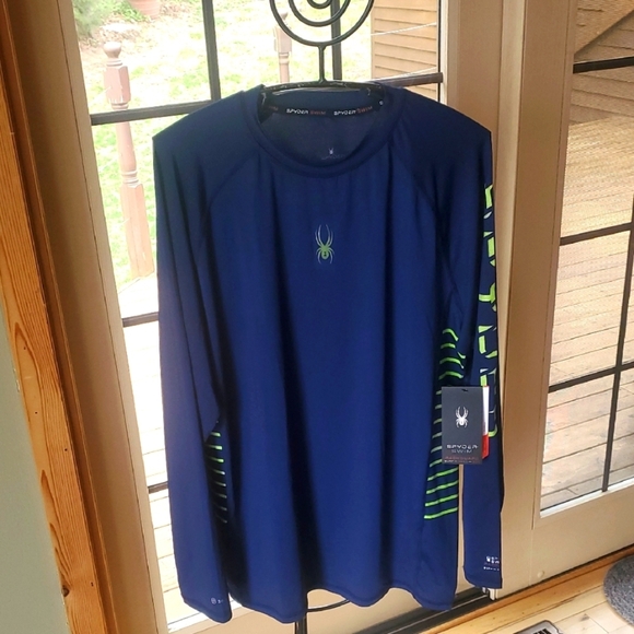 Spyder Swim RashGuard Performance Blue Graphic Long Sleeve UPF 30+ Sz. M Shirt - Picture 1 of 16